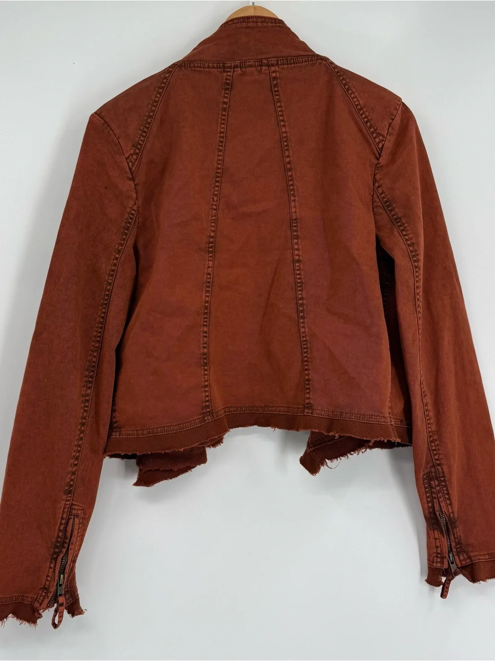 FREE PEOPLE Boho Collapsing Twill Raw Edge Hanna Jacket Rustic Size M Snap